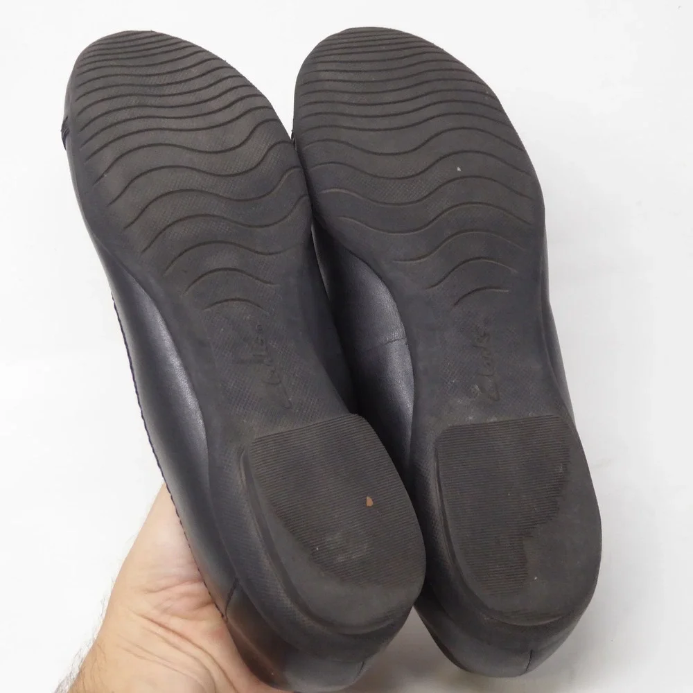 Clarks Womens Sara Bay Ballet Flats Black Leather Ultimate Comfort 10